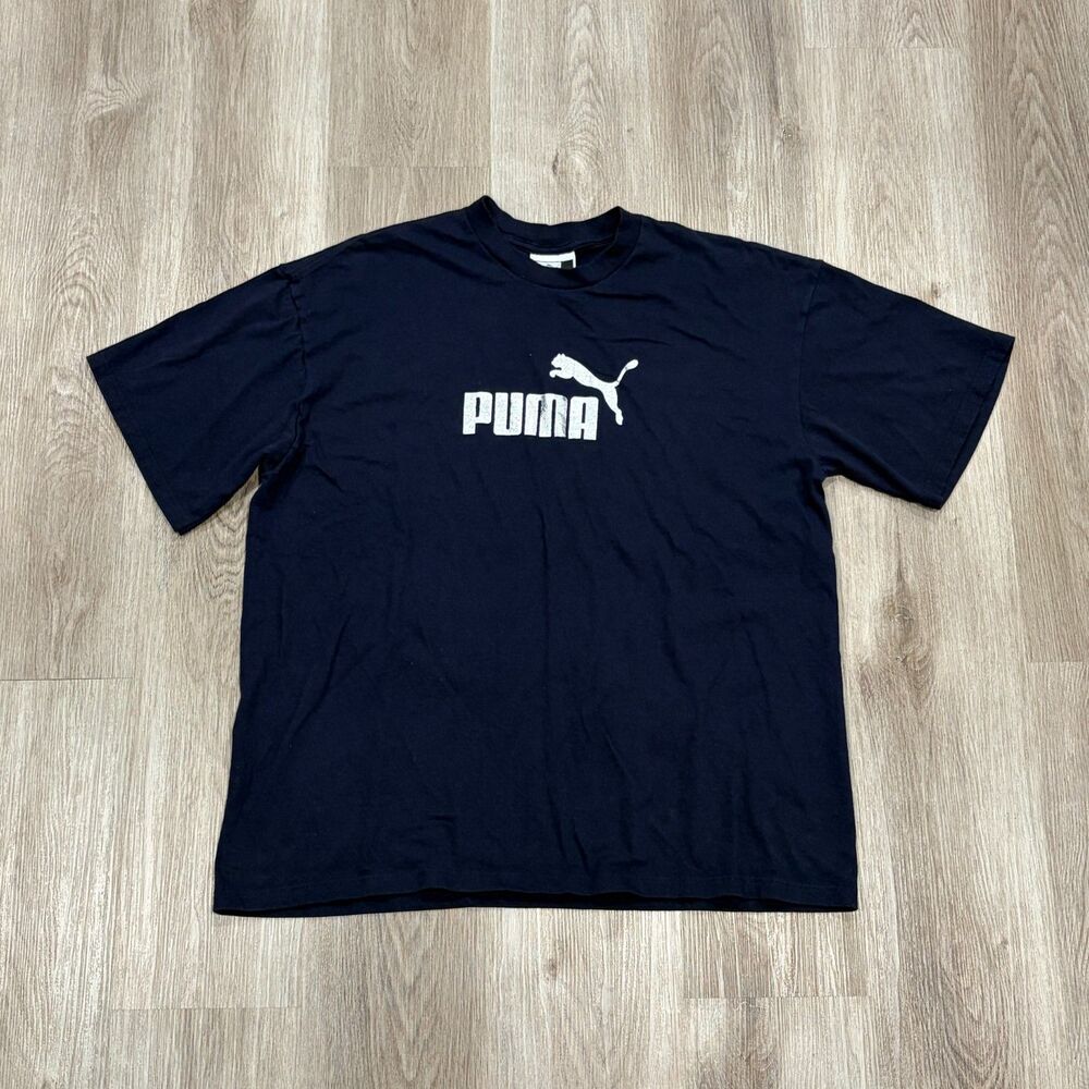 Vintage 90s Puma Promo Tee T-Shirt Men's Size XL Black White Athletic Boxy